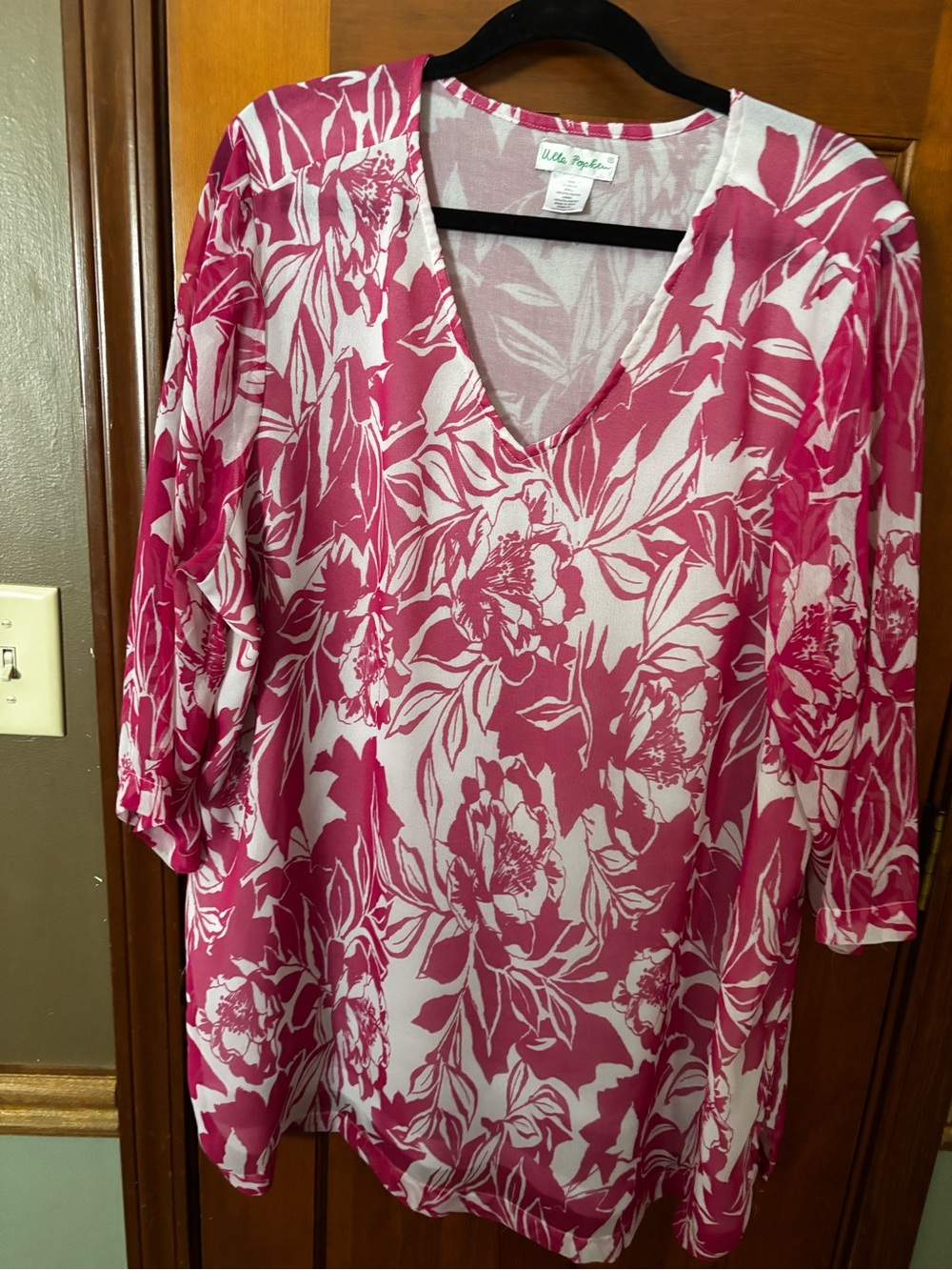 Ulla Popken White & Pink Floral V-Neck Tunic